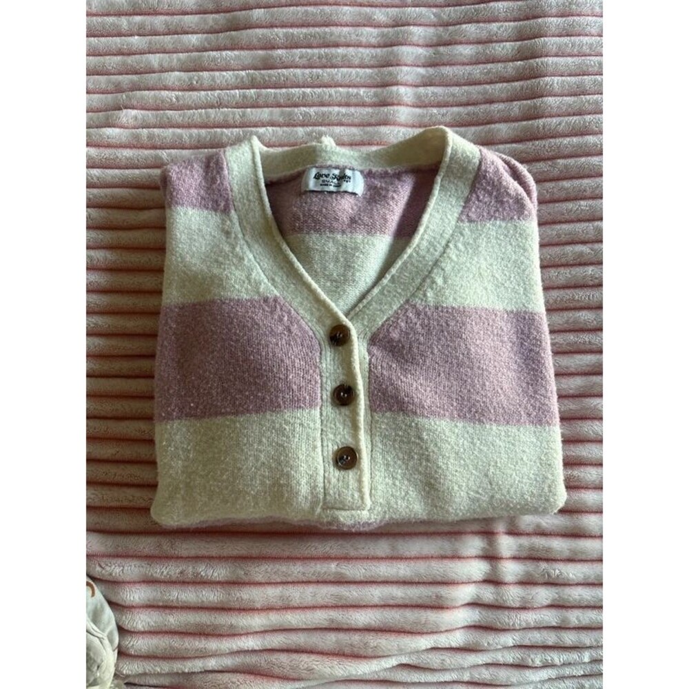 Love Knits NYE Brand, Pastel Purple & Cream Striped Knit Sweater